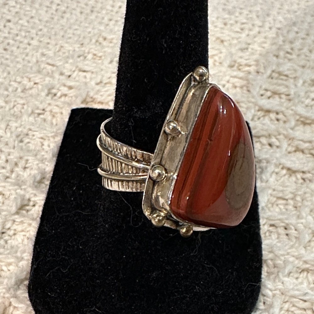 Agate Stone, Sterling Silver Overlay Ring - Picture 2 of 6
